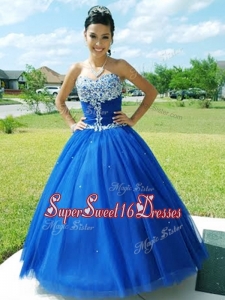 Romantic Really Puffy Floor Length Blue Quinceanera Dress with Beading
