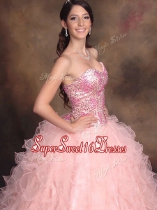 Lovely Big Puffy Watermelon Red Quinceanera Dress with Sequins and Ruffles