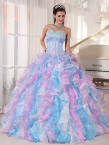 Beautiful Multi-color Sweet 16 Dress Sweetheart Organza Appliques Ball Gown