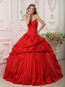 Exclusive Red Sweet 16 Quinceanera Dress Sweetheart Beading Taffeta Ball Gown