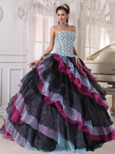Beautiful Multi-color Sweet 16 Dress Strapless Organza Appliques With Beading Ball Gown