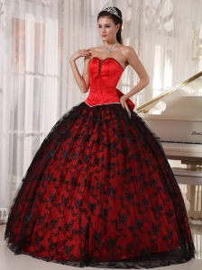 Gorgeous Red Sweet 16 Dress Sweetheart Tulle and Taffeta Lace Ball Gown