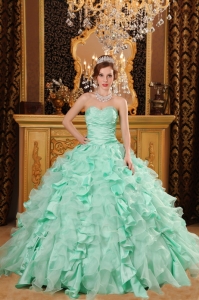 Luxurious Apple Green Sweet 16 Dress Sweetheart Ruffles Organza And Taffeta Ball Gown