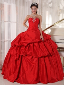 Vintage Red Sweet 16 Quinceanera Dress Sweetheart Taffeta Beading Ball Gown