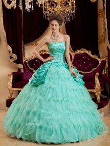 Affordable Apple Green Sweet 16 Dress Strapless Ruffles Taffeta and Organza Ball Gown