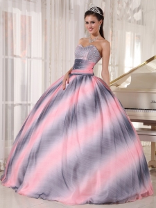 Classical Ombre Color Sweet 16 Dress Sweetheart Chiffon Beading and Ruch Ball Gown