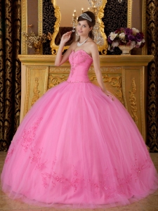 Discount Rose Pink Sweet 16 Dress Sweetheart Tulle Appliques Ball Gown