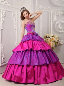 Gorgeous Multi-color Sweet 16 Dress Strapless Taffeta Appliques Ball Gown
