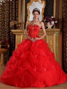 New Red Sweet 16 Quinceanera Dress Strapless Pick-ups Tulle Ball Gown