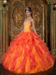 Popular Orange Sweet 16 Dress Sweetheart Ruffles Organza A-Line / Princess