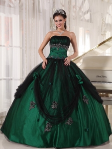 Green Strapless Beading Layers Puffy Dress for Sweet 16 Quinceaneras