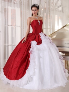 Wonderful Wine Red and White Sweet 16 Dress Sweetheart Organza and Taffeta Beading Ball Gown