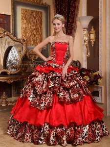 Brand New Red Sweet 16 Dress Strapless Taffeta and Leopard Pick-ups Ball Gown