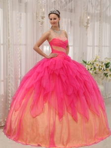 Discount Hot Pink Sweet 16 Dress Strapless Organza Beading Ball Gown