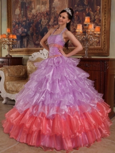 Discount Lavender Sweet 16 Quinceanera Dress Halter Organza Beading Ball Gown