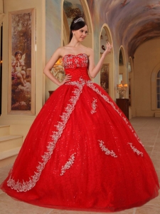 Discount Red Sweet 16 Dress Sweetheart Organza Embroidery and Beading Ball Gown