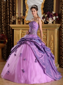 Exclusive Lavender Sweet 16 Dress Strapless Taffeta Beading Ball Gown