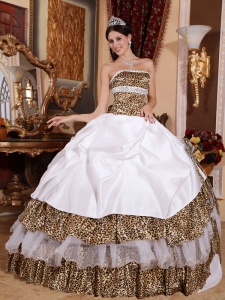Informal White Sweet 16 Quinceanera Dress Strapless Leopard Beading Ball Gown