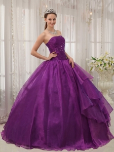 Low Price Purple Sweet 16 Quinceanera Dress Strapless Organza Beading Ball Gown