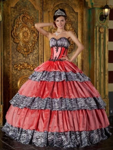 Luxurious Sweet 16 Quinceanera Dress Sweetheart Zebra Ruffles Ball Gown