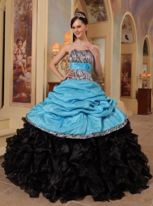 New Aqua Blue and Black Sweet 16 Dress Sweetheart Ruffles Taffeta and Organza Ball Gown