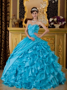 The Most Popular Teal Sweet 16 Dress Sweetheart Taffeta and Organza Appliques Ball Gown