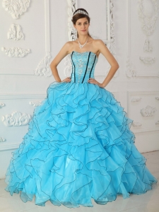 Beautiful Baby Blue Sweet 16 Dress Strapless Organza Appliques Ball Gown