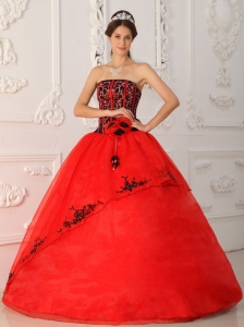 Brand New Red Sweet 16 Quinceanera Dress Strapless Satin and Organza Ball Gown