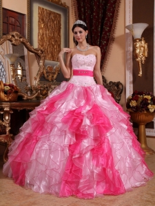Cheap Hot and Baby Pink Sweet 16 Dress Sweetheart Organza Beading and Ruch Ball Gown