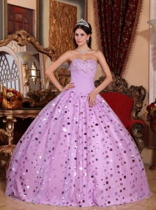 Classical Lavender Sweet 16 Dress Sweetheart Tulle Sequins Ball Gown