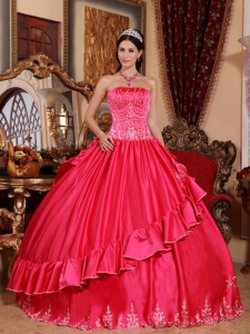 Gorgeous Hot Pink Sweet 16 Dress Strapless Satin and Taffeta Embroidery Ball Gown