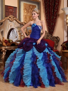 Gorgeous Multi-color Sweet 16 Dress Strapless Taffeta and Organza Appliques with Beading Ball Gown