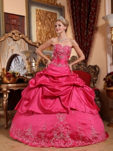 Impression Hot Pink Sweet 16 Dress Sweetheart Taffeta Embroidery with Beading Ball Gown