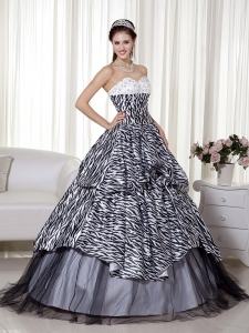 Luxurious / Princess Sweetheart Floor-length Zebra and Organza Beading and Ruch Sweet 16 Dress