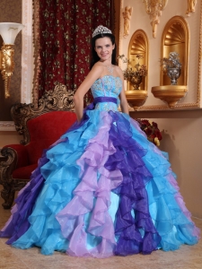 Multi-color Sweet 16 Dress Sweetheart Organza Beading and Appliques Ball Gown