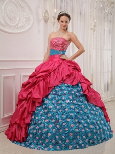 Perfect Red and Blue Sweet 16 Dress Strapless Taffeta Beading Ball Gown