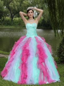 Colorful Sweetheart Quincenaera Dress For Graduation With Beaded Decorate Ruffle Layers