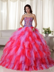 Multi-color Ball Gown Strapless Floor-length Tulle Appliques Sweet 16 Dress