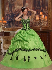 Popular Spring Green Sweet 16 Dress Straps Appliques Taffeta Ball Gown