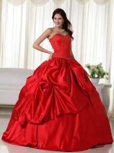 Red Ball Gown Sweetheart Floor-length Embroidery Sweet 16 Quinceanera Dress