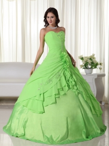 Spring Green Ball Gown Sweetheart Floor-length Chiffon Beading Sweet 16 Dress