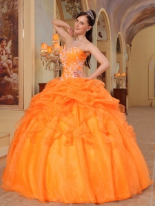 Romantic Light Orange Sweet 16 Dress Sweetheart Taffeta and Organza Appliques Ball Gown