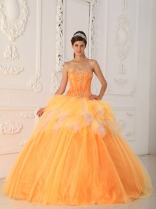 Beautiful Orange Sweet 16 Dress Sweetheart Satin and Tulle Beading A-Line / Princess