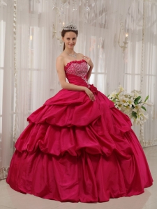 Best Coral Red Sweet 16 Quinceanera Dress Strapless Taffeta Beading Ball Gown