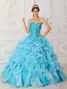 Classical Sky Blue Sweet 16 Dress Sweetheart Taffeta and Organza Beading A-Line / Princess