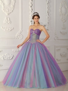 Elegant Multi-color Sweet 16 Dress Sweetheart Tulle Beading Ball Gown
