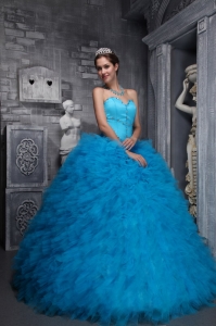 Exclusive Baby Blue Sweet 16 Dress Sweetheart Taffeta and Organza Beading Ball Gown