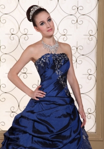 Navy Blue Embroidery Strapless Sweet 16 Quinceanera Dress 2013