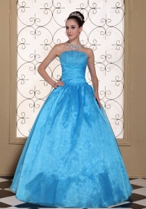 Lovely Strapless Sweet 16 Dress With Beaded Decorate Bust Taffeta and Organza Floor-length Gown