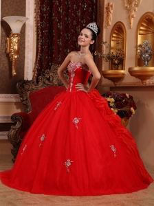 Luxurious Red Sweet 16 Quinceanera Dress Sweetheart Organza Appliques Ball Gown